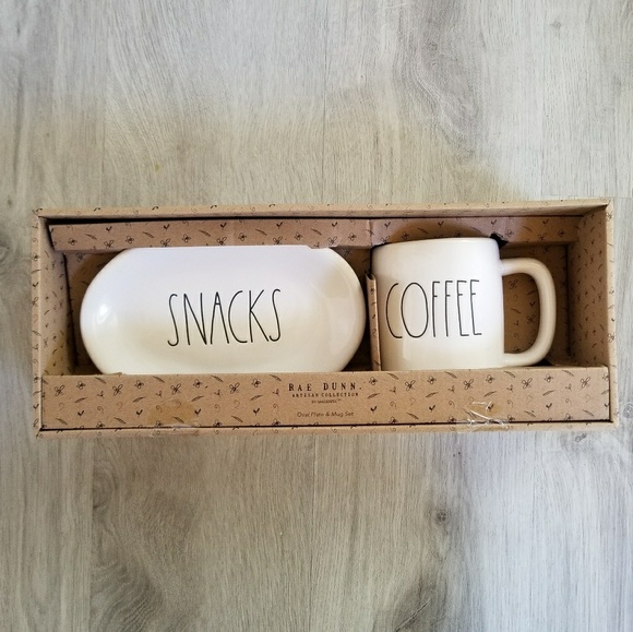 Rae Dunn SNACKS Oval Plate and COFFEE Mug Set - Picture 2 of 7